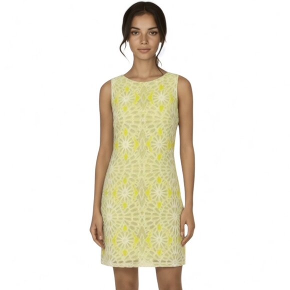 Badgley Mischka Dresses & Skirts - Bell Badgley Mischka Size 12 Pea Green Floral Mesh Sleeveless Crewneck Dress